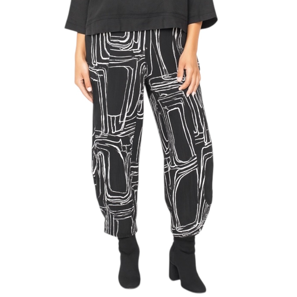Black and White Geometric Women's Trousers